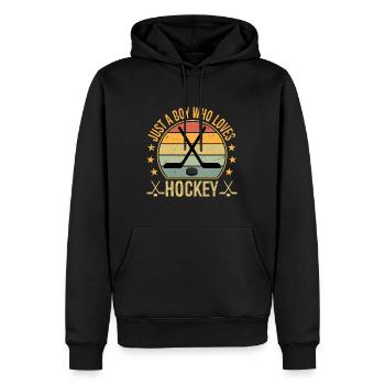 Drôle de hockey, juste un garçon qui aime le hockey - Sweat à capuche Premium bio Homme - noir - Devant - Nico (187cm)