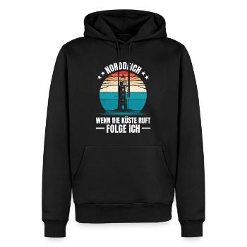 Vacances en mer du Nord NORDDEICH QUAND LA CÔTE APPELLE - Sweat à capuche Premium bio Homme - noir - Devant - Nico (187cm)