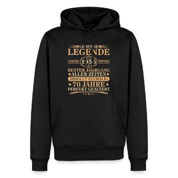 Anniversaire : né en 1956, 70 ans - Sweat à capuche Premium bio Homme - noir - Devant - Nico (187cm)