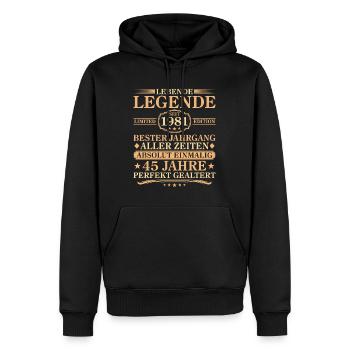 Anniversaire : né en 1981, 45 ans - Sweat à capuche Premium bio Homme - noir - Devant - Nico (187cm)