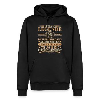 Anniversaire né en 1951 75 ans - Sweat à capuche Premium bio Homme - noir - Devant - Nico (187cm)