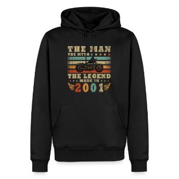 25e anniversaire motard motard 2001 - Sweat à capuche Premium bio Homme - noir - Devant - Nico (187cm)