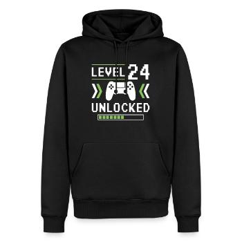 24e anniversaire Niveau 24 débloqué - Sweat à capuche Premium bio Homme - noir - Devant - Nico (187cm)
