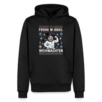 Salle de sport JOYEUX MUSCLE CHRISTMAS Drôle - Sweat à capuche Premium bio Homme - noir - Devant - Nico (187cm)
