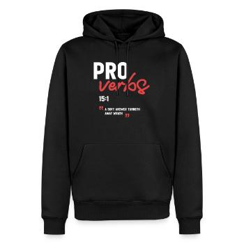 Une réponse douce éloigne la colère, Proverbes 15:1 - Sweat à capuche Premium bio Homme - noir - Devant - Nico (187cm)