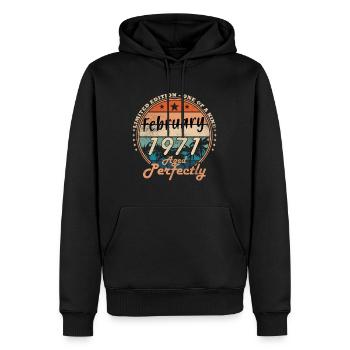 Février 1971 anniversaire Février 1971 Février - Sweat à capuche Premium bio Homme - noir - Devant - Nico (187cm)