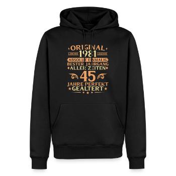 45 years perfectly aged vintage 1981 - Men’s Premium Organic Hoodie - black - Front - Nico (187cm)