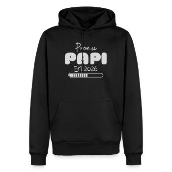 Promu Papi en 2026 Annonce Grossesse Futur Papy - Sweat à capuche Premium bio Homme - noir - Devant - Nico (187cm)