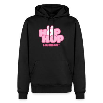 Hop Hop Hourra | Motif de la jolie phrase de lapin - Sweat à capuche Premium bio Homme - noir - Devant - Nico (187cm)