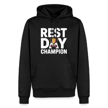 Rest Day Champion Fitness Humor - Männer Premium Bio Hoodie - Schwarz - Vorne - Nico (187cm)