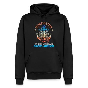 North Sea NORTH DIKE WHERE MY HEART DROPS ANCHOR Funny - Men’s Premium Organic Hoodie - black - Front - Nico (187cm)