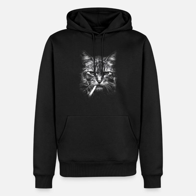 Rauchen, Zigarette, Katze raucht eine Zigarette - Männer Premium Bio Hoodie - Schwarz