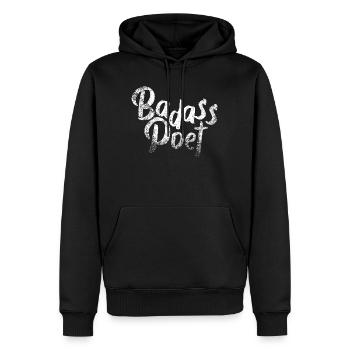 Poète Badass : Typographie audacieuse au pinceau - Sweat à capuche Premium bio Homme - noir - Devant - Nico (187cm)