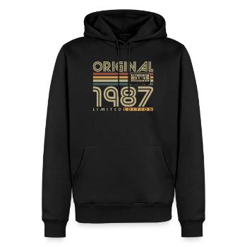 Cadeau rétro original d’anniversaire vintage de 1987 - Sweat à capuche Premium bio Homme - noir - Devant - Nico (187cm)