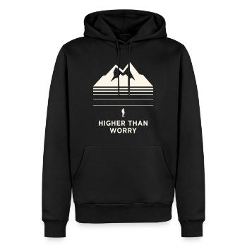 Higher Than Worry Berg Motiv - Männer Premium Bio Hoodie - Schwarz - Vorne - Nico (187cm)