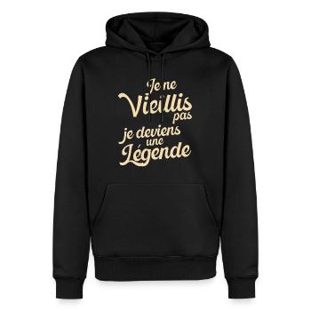Idée Cadeau Anniversaire Humour Original Légende - Sweat à capuche Premium bio Homme - noir - Devant - Nico (187cm)