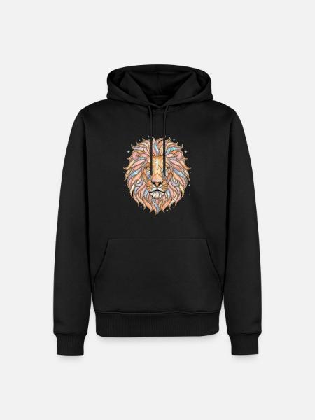 Löwe mit Kreuz Aquarell Glaube - Männer Premium Bio Hoodie - Schwarz