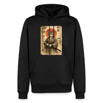 Samurai, Katze, Kater, Japanische Kunst, Anime - Männer Premium Bio Hoodie - Schwarz - Vorne - Nico (187cm)