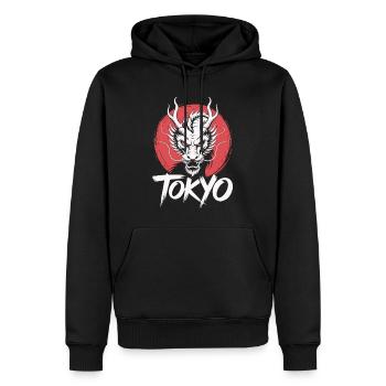 Tokyo Dragon Shirt style samouraï japonais streetwear - Sweat à capuche Premium bio Homme - noir - Devant - Nico (187cm)