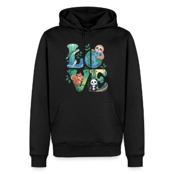 Nature Love Shirt Panda Tortue Paresseuse - Sweat à capuche Premium bio Homme - noir - Devant - Nico (187cm)