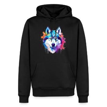 Art coloré de chien Husky éclaboussant - Sweat à capuche Premium bio Homme - noir - Devant - Nico (187cm)