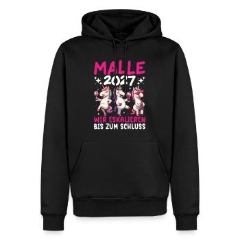 Malle 2027 We escalate to the end unicorn - Men’s Premium Organic Hoodie - black - Front - Nico (187cm)
