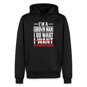 Papa drôle, je suis un homme adulte, ma fille veut - Sweat à capuche Premium bio Homme - noir - Devant - Nico (187cm)