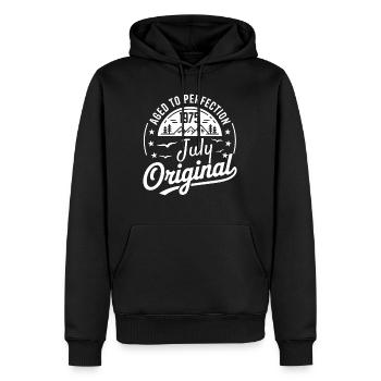 juillet 1975 – Légende des sommets et montagnes - Sweat à capuche Premium bio Homme - noir - Devant - Nico (187cm)
