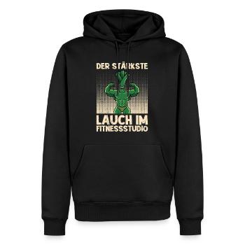 Gewichtheben DER STÄRKSTE LAUCH IM FITNESSSTUDIO - Männer Premium Bio Hoodie - Schwarz - Vorne - Nico (187cm)
