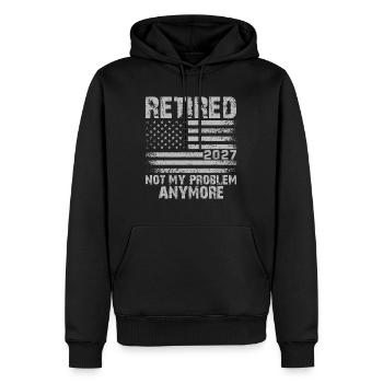 Retraité en 2027, ce n’est plus mon problème - Sweat à capuche Premium bio Homme - noir - Devant - Nico (187cm)