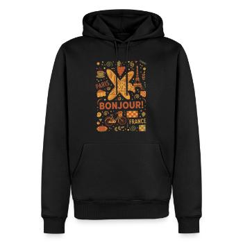 Breakfast Bonjour Paris France Brunch Coffee Food - Men’s Premium Organic Hoodie - black - Front - Nico (187cm)