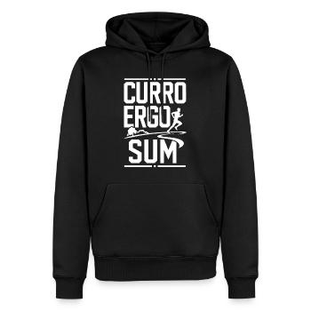 Ich laufe also bin ich | Latein Spruch - Männer Premium Bio Hoodie - Schwarz - Vorne - Nico (187cm)