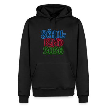 Écolier 2026 | Optique néon | Inscription scolaire - Sweat à capuche Premium bio Homme - noir - Devant - Nico (187cm)