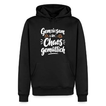 Gemeinsam wird Chaos gemütlich – Zusammenhalt - Männer Premium Bio Hoodie - Schwarz - Vorne - Nico (187cm)