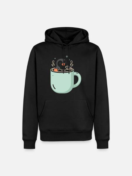Pinguin In Tasse Mit Fischmotiv - Männer Premium Bio Hoodie - Schwarz