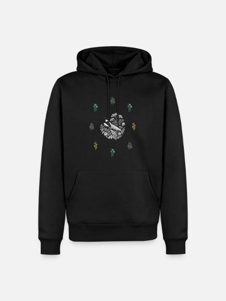 Fangschrecke & Beerenranke - Botanische Kunst - Männer Premium Bio Hoodie - Schwarz