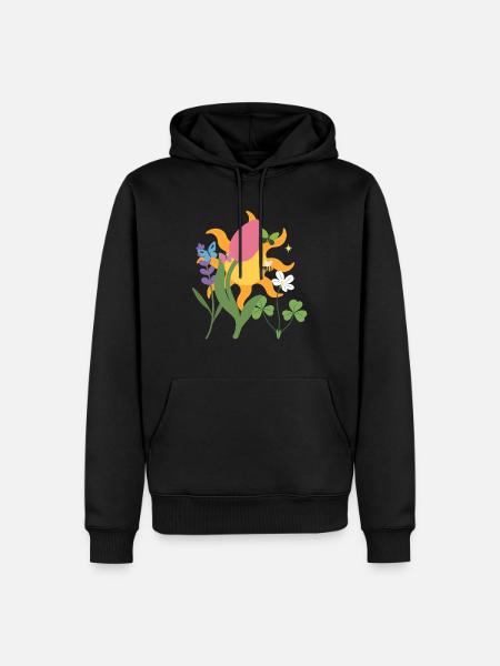 Blumen botanisch Pflanze Zeichnung - Männer Premium Bio Hoodie - Schwarz