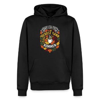 Kaffee duftet | Herbstzeit | gemütlich - Männer Premium Bio Hoodie - Schwarz - Vorne - Nico (187cm)