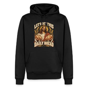 Lasst uns diesen täglichen christlichen Glaubenshumor holen - Männer Premium Bio Hoodie - Schwarz - Vorne - Nico (187cm)