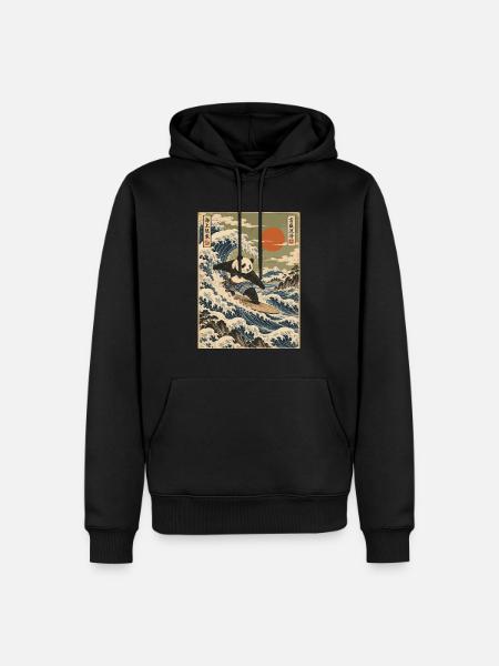 Panda, Surfen, Japanisch, Surfer, Pandabär - Männer Premium Bio Hoodie - Schwarz