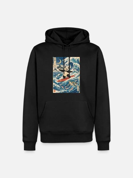 Panda, Surfen, Japanisch, Surfer, Pandabär - Männer Premium Bio Hoodie - Schwarz