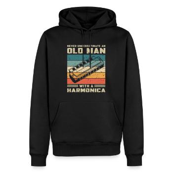 Unterschätze Nie Alten Mann Mit Mundharmonika - Männer Premium Bio Hoodie - Schwarz - Vorne - Nico (187cm)