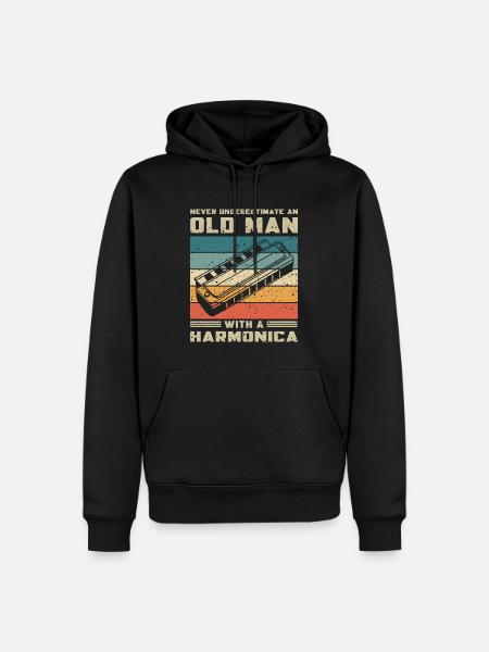 Unterschätze Nie Alten Mann Mit Mundharmonika - Männer Premium Bio Hoodie - Schwarz
