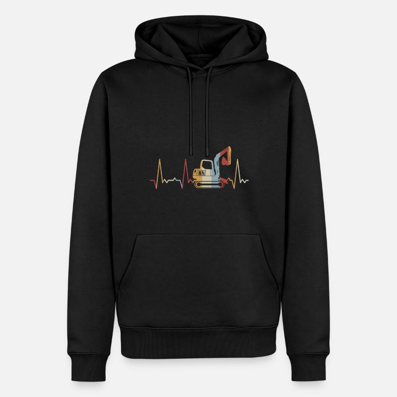 Herzschlag Bagger - Männer Premium Bio Hoodie - Schwarz