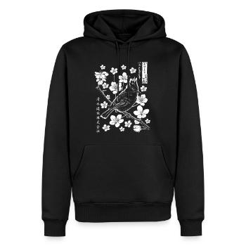 Japanese sparrow with flowers - Men’s Premium Organic Hoodie - black - Front - Nico (187cm)