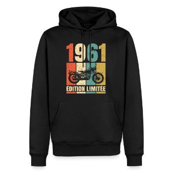 1961 Anniversaire Motard Vintage Cadeau Moto - Sweat à capuche Premium bio Homme - noir - Devant - Nico (187cm)