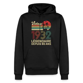 90 Ans Anniversaire Vintage Né(e) en 1932 - Sweat à capuche Premium bio Homme - noir - Devant - Nico (187cm)