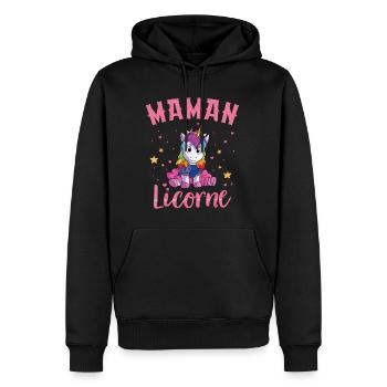 Maman Licorne Femme Cadeau - Sweat à capuche Premium bio Homme - noir - Devant - Nico (187cm)