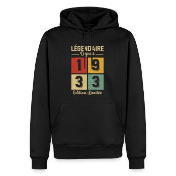 Légendaire Depuis 1933 - Sweat à capuche Premium bio Homme - noir - Devant - Nico (187cm)