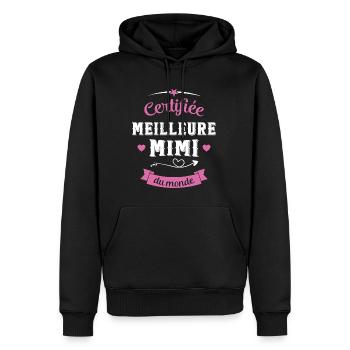 Cadeau Mimi Certifiée Meilleure Mimi du Monde - Sweat à capuche Premium bio Homme - noir - Devant - Nico (187cm)